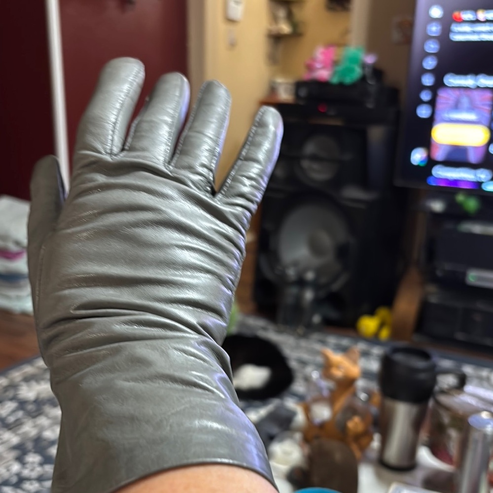 Source Unknown Gray Leather Gloves
